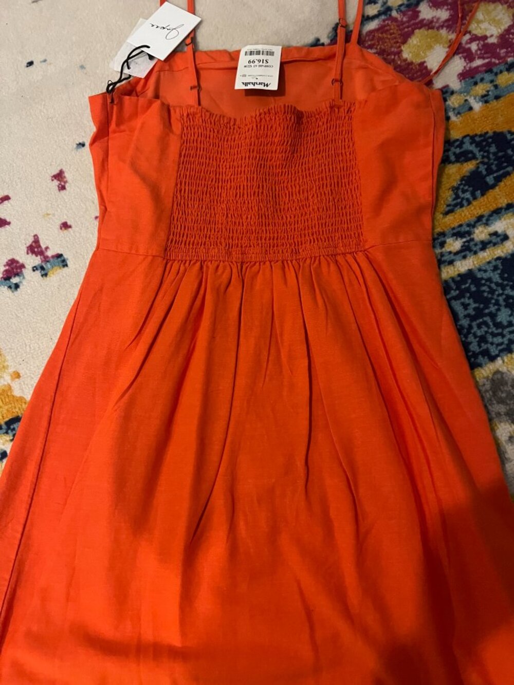 NWT Joppa Orange Smocked Back Mini Dress Size M - Picture 2 of 5